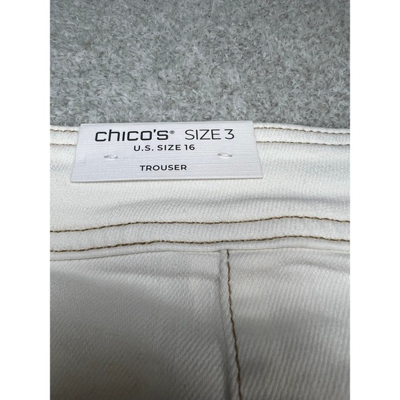 Chicos Size 3 US 16 White‎ Wide Leg Crop Trousers Tropical Leaf Print Cropped - Picture 8 of 12
